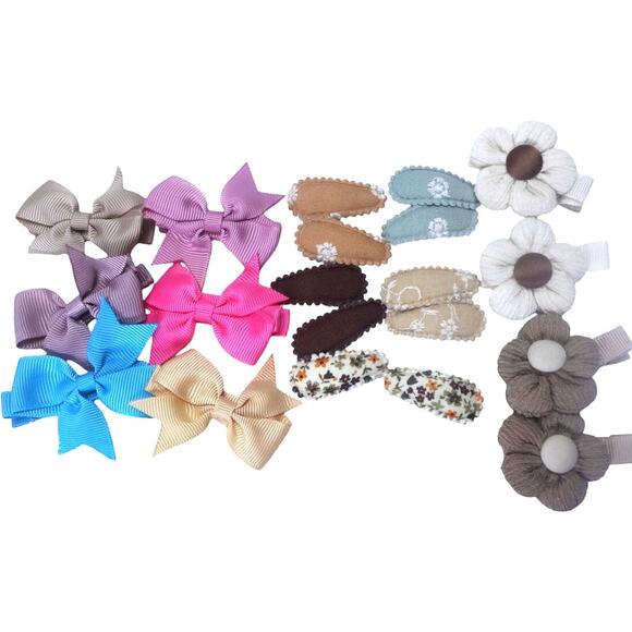 Lot of 20 Toddler Girl Hair Clips – Bows, Flowers & Fabric Snap Barrettes - Picture 1 of 6